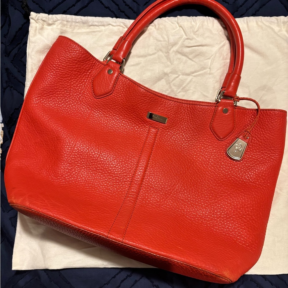 Cole Haan Orange Leather Tote Bag with Structured Design
